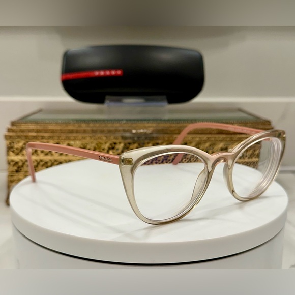 Prada - Transparent/Pink Rx Eyeglass Frames - EUC, w/ Prada Hard-Case, EUC - Picture 1 of 15